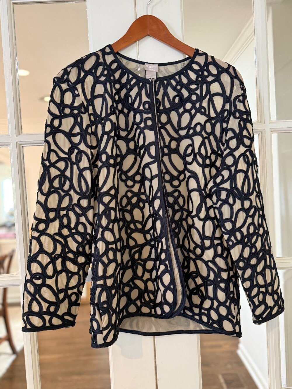 Chico’s Satin Embroidered Long Sleeve Open Front Jacket L